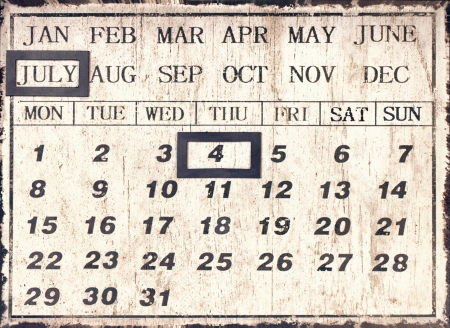 A vintage style universal calendar with date set to July 4th, Independence day in Americaの写真素材