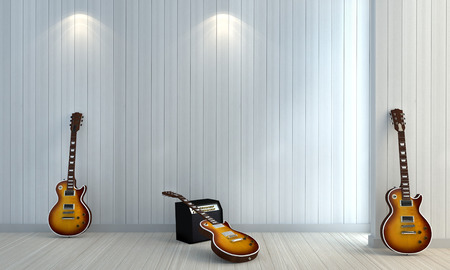 White wall with guitarの写真素材
