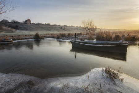 Fragile ice on the riverの写真素材