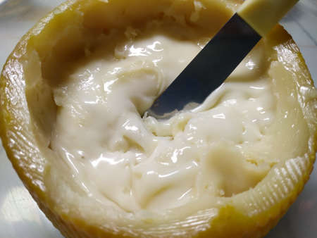 Spanish traditional sheep cheese, Torta del Casar closeup.の写真素材