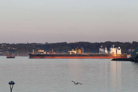 CoruÃ±a-Spain, Oil tanker docked at the unloading dock of the port of A CoruÃ±a on May 19, 2020のeditorial素材