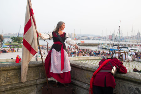 A CoruÃ±a, Spain. Historical reenactment of the battle and victory of the CoruÃ±a hero Maria Pita over the English in 1589 to August 8, 2018のeditorial素材