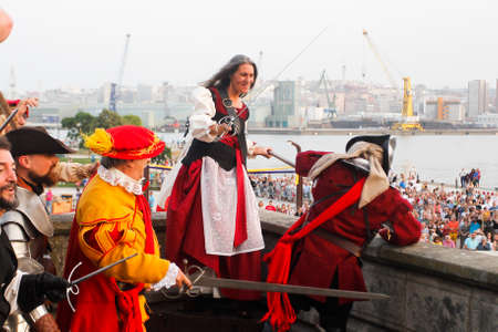A CoruÃ±a, Spain. Historical reenactment of the battle and victory of the CoruÃ±a hero Maria Pita over the English in 1589 to August 8, 2018のeditorial素材