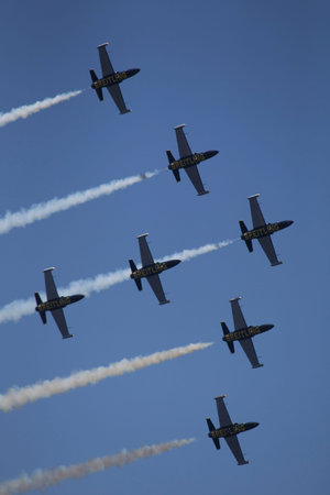 VIGO-SPAIN. International air festival of Vigo. Breitling Jet Team (France). First civil acrobatics...