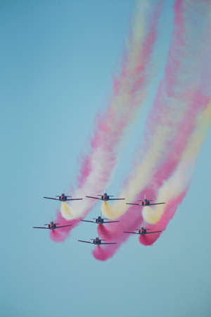 VIGO-SPAIN. International air festival of Vigo .Eagle patrol of the Spanish air force on July 18,2010 in Vigo, Spainのeditorial素材