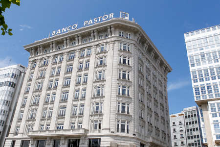 Coruna-Spain. Building of the Pastor bank in the center of A CoruÃ±a on May 1, 2021のeditorial素材