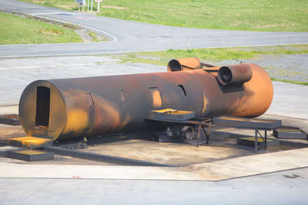 metal structure in the shape of a burned airplane for the practice of the airport firefightersの写真素材