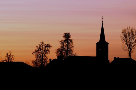a village at dawn, hesbaye, belgiumの写真素材