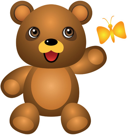 Teddy Bear And Butterfly Vector Cartoon Illustrationのイラスト素材