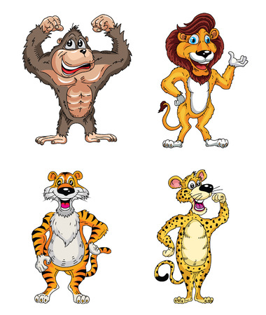 Animal Cartoon Mascot Collection : Gorilla, Lion, Tiger and Cheetahのイラスト素材