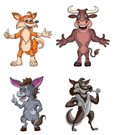 Animal Cartoon Mascot Collection : Wolf,Fox,Donkey & Buffaloのイラスト素材