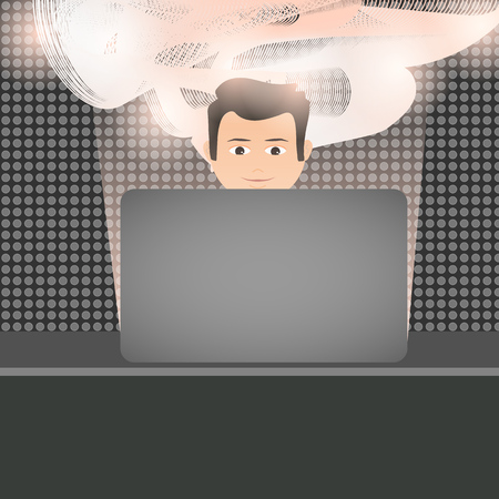 positive and innovative human in a modern desk with laptop.のイラスト素材