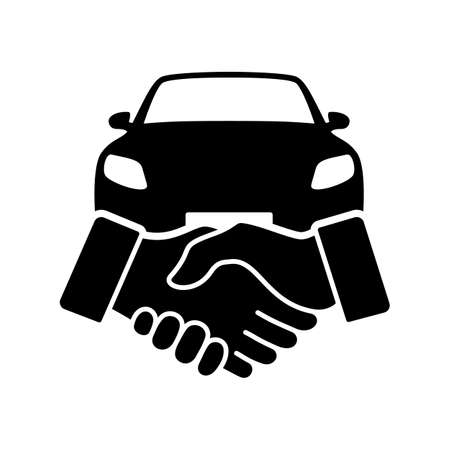 Car Deal with Hand shake icon. Line Business shaking concept. Car dealer making a deal handshake vector illustration.のイラスト素材