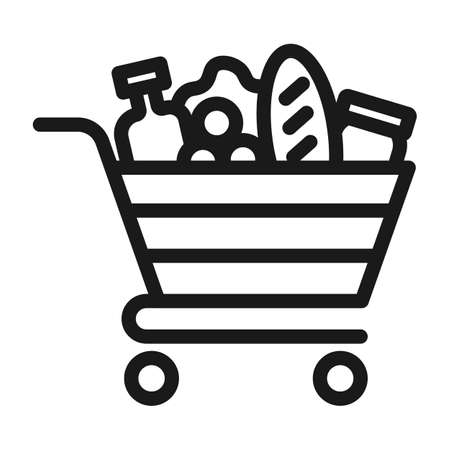 Shopping cart line icon. Simple outline style. Food and fruit full product cart, Vector illustrationのイラスト素材