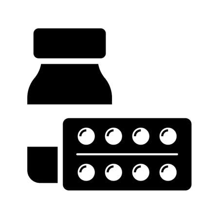 Pill bottles for capsules. Medication and pill icon vector illustration.のイラスト素材