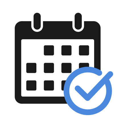 Calendar icon with check mark. Reminder organizer event signs. Calendar notification vector illustrationのイラスト素材