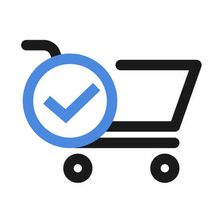 Shopping Cart and Check Mark icon. Blue tick vector illustrationのイラスト素材