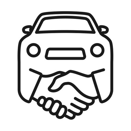 Car sales outline icon. Car Deal with Hand shake line vector illustrationのイラスト素材