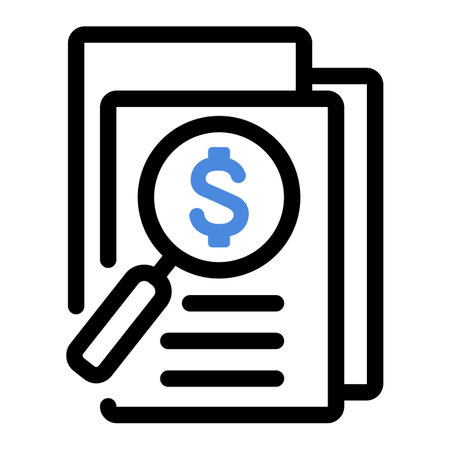 Bank Statement magnifying review icon. Financial Statement vector illustrationのイラスト素材