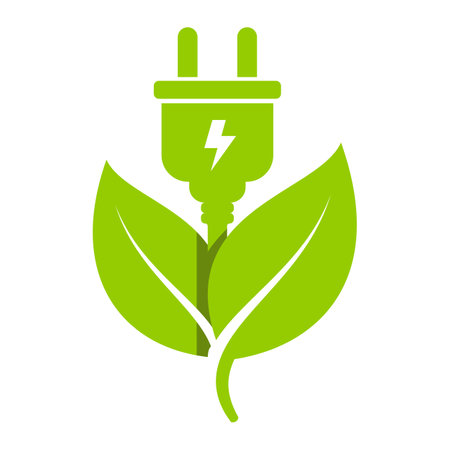 Eco plug and leaf flat icon. Zero emission concept vector illustrationのイラスト素材