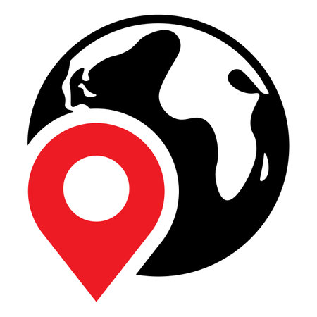 Location on globe icon. Pin on globe, vector illustration.のイラスト素材