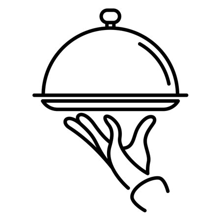 Tray of Food line icon. Covered plate outline vector illustrationのイラスト素材