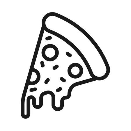 Fresh pizza slice separated linear icon. Traditional italian fast food outline vector illustrationのイラスト素材