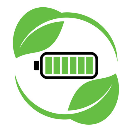 Ecological Rechargeable Accumulator. Battery leaves vector. Battery and leaf icon illustration.のイラスト素材
