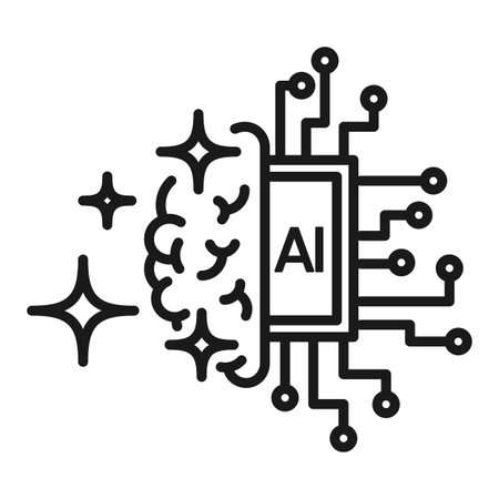 Artificial Intelligence Brain and Chip Icon Vector with Sparkle Elementsのイラスト素材