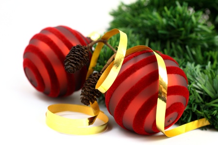 Christmas decorations on white backgroundの写真素材