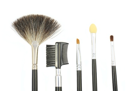Some different kind of make-up brushes isolated on whiteの写真素材