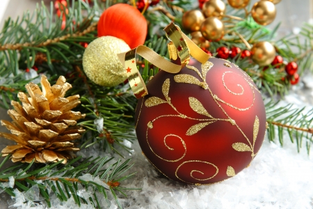 Christmas composition with christmas ball and decorationの写真素材