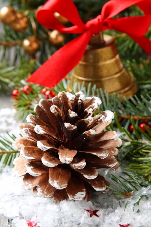 Pinecone with christmas decoration and snowの写真素材