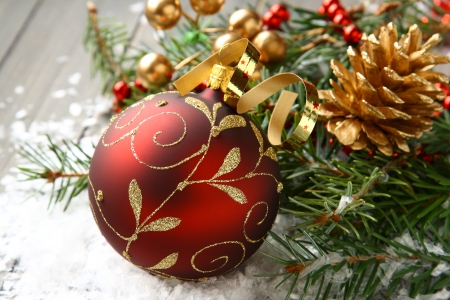 Christmas composition with christmas ball and decorationの写真素材
