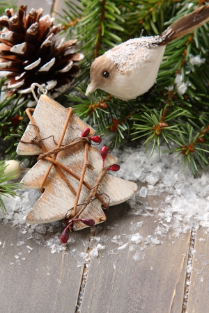 Christmas composition with star and branch of christmas treeの写真素材