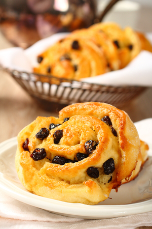 Fresh gluten free sweet swirl bun with raisinsの写真素材