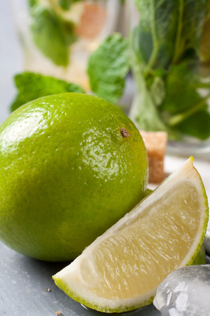 Fresh lime and ingredients for making mojitosの写真素材
