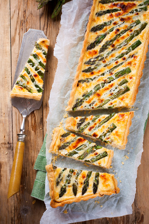 Asparagus quiche with pecorino and baconの写真素材