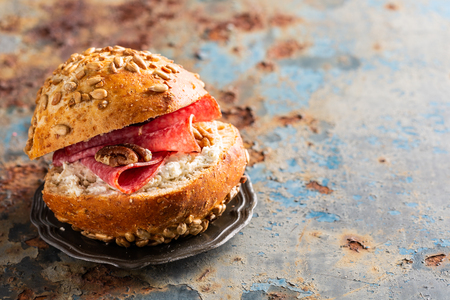 Sandwiche with beef and fresh tomatoesの写真素材