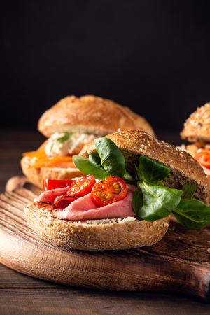Sandwiche with beef and fresh tomatoesの写真素材