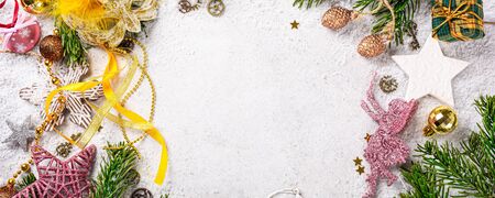 Festive background with wooden christmas treeの写真素材