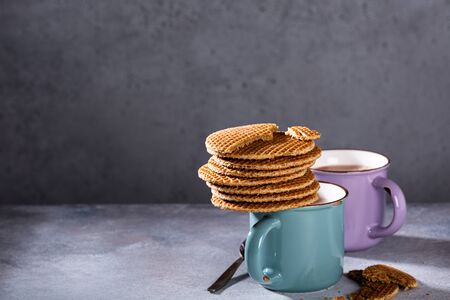 Traditional dutch cookies syrupwafflesの写真素材