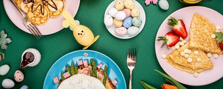 Easter breakfast flat layの写真素材