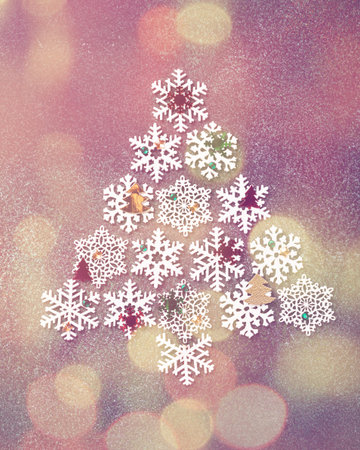 Festive background with wooden christmas treeの写真素材
