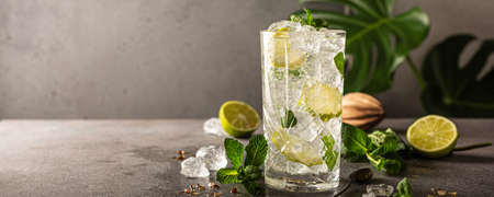 Mojito cocktail with lime and mintの写真素材