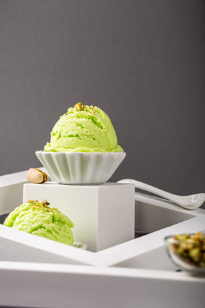 Scoop of homemade pistachio ice cream