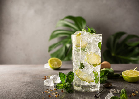 Mojito cocktail with lime and mint