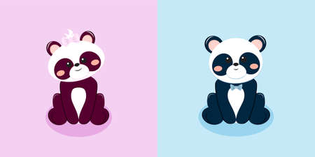 Panda bear baby boy and girl greeting cardの写真素材