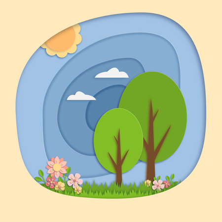 Paper pop up beautiful landscapeの写真素材