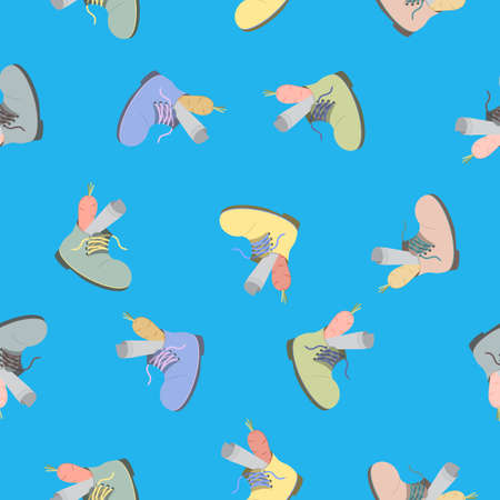 Dutch holiday Sinterklaas blue background. Seamless vector illustration pattern with childrens boot with carrot and letter for St. Nicholas for holiday day wrapping paper conceptのイラスト素材
